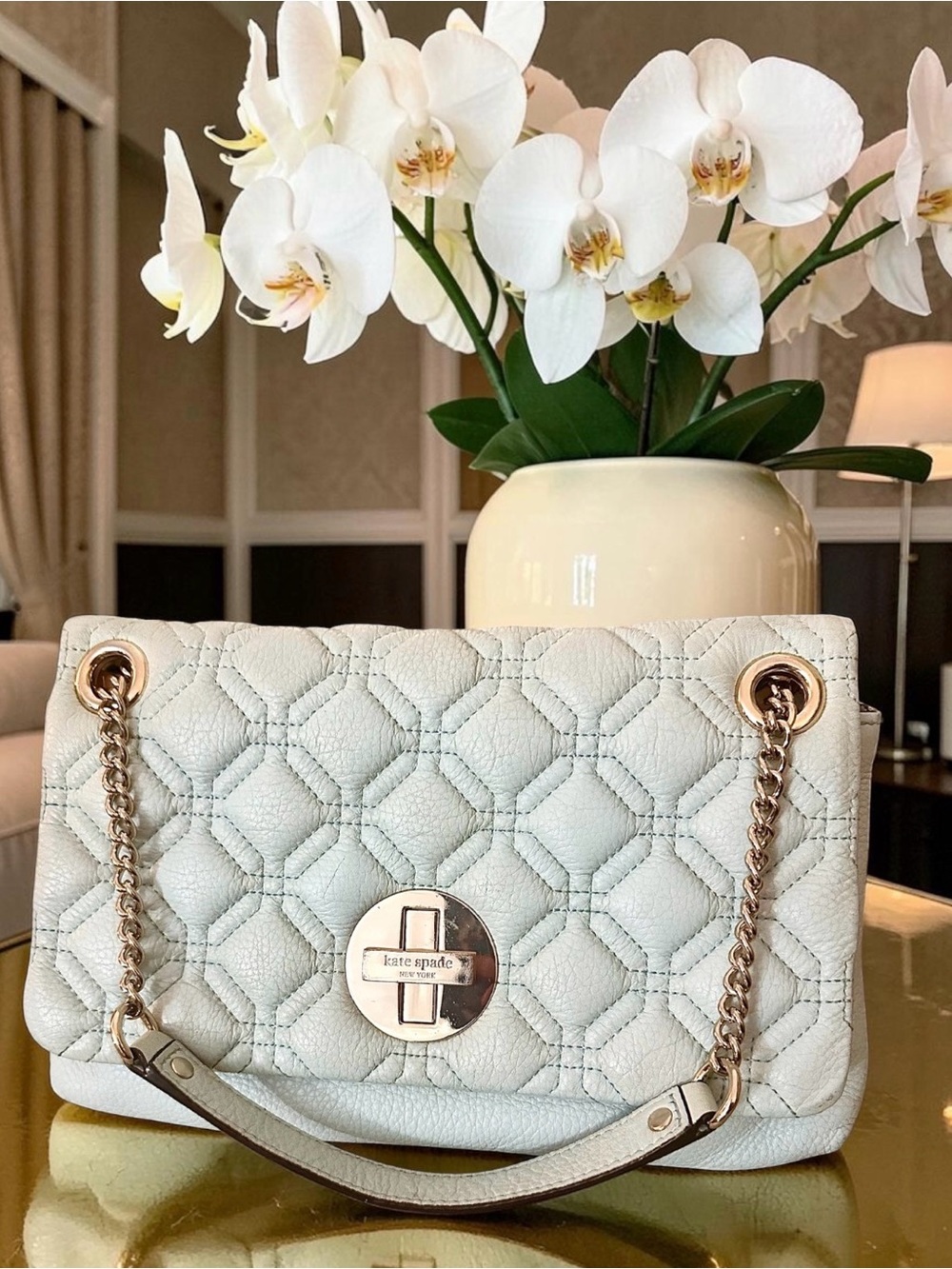 kate spade Astor Court Blue Quilted Leather Shoulder Bag With Turn Lock